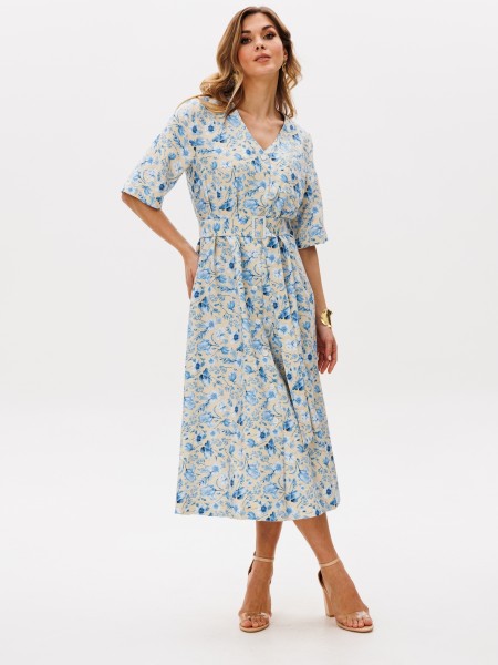 5299 бежевый, голубой, цветочки