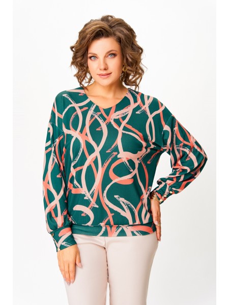 865.1 тёмно-изумрудный в бежево-коралловый принт