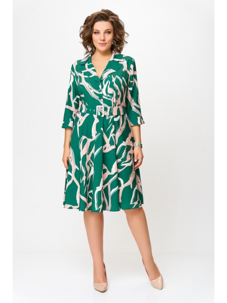 871 изумрудно-зелёный в бежево-молочный принт