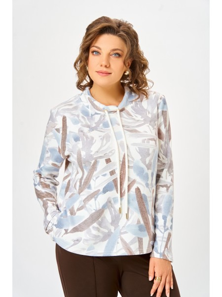 883.1 молочный, принт «бежево-голубые тропические листья»