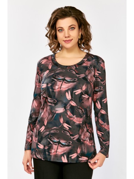 878.1 тёмно-коричневый, принт «коралловые стрекозы»